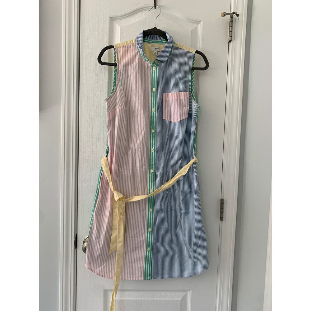 J.Crew Multi Color Pastel Stripe Sleeveless Belted Shirtdress BH900 Womens 6